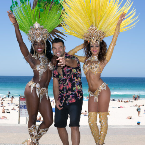 Bondi Latin American Festival — performers in colourful costumes at Bondi Beach