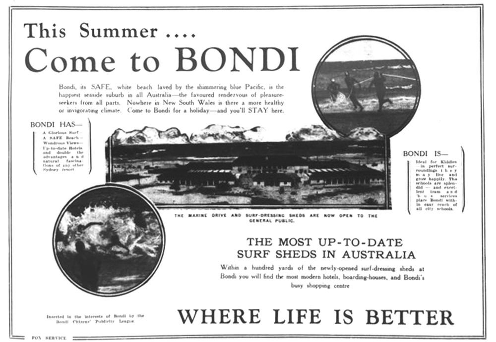 Newspaper advertisement promoting Bondi Beach, October 1928 — 'This Summer Come to Bondi'